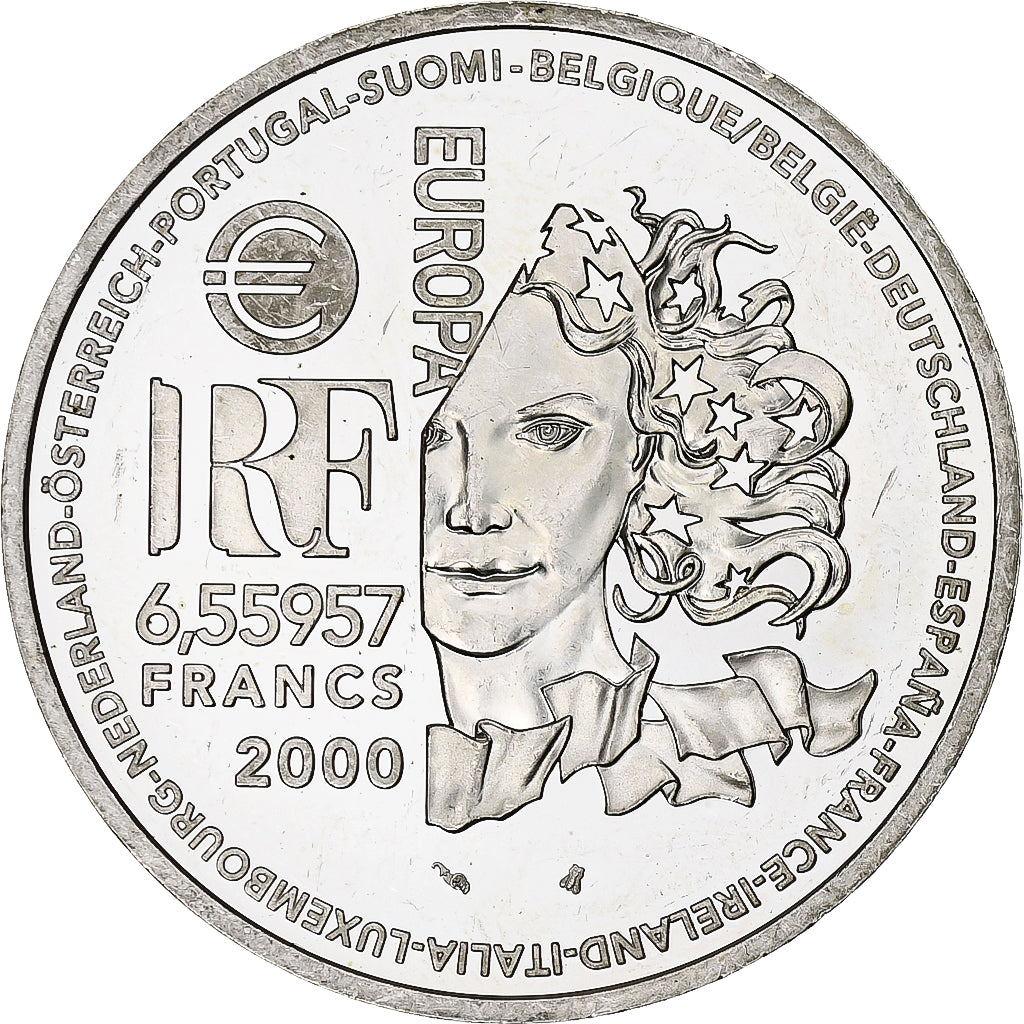 France, 6.55957 Francs, Art Nouveau, 2000, Monnaie de Paris, BE, Silver