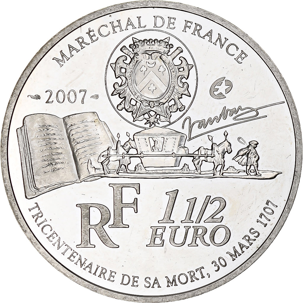 France, 1 1/2 Euro, Vauban, 2007, Monnaie de Paris, BE, MS(60-62), Silver