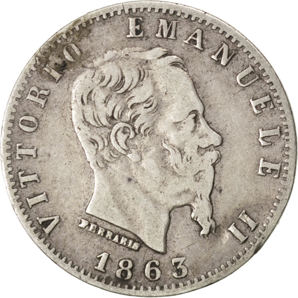 ITALY, 20 Centesimi, 1863, Torino, KM #13.2, EF(40-45), Silver, 0.98