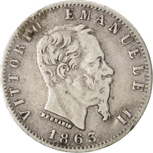 ITALY, 20 Centesimi, 1863, Torino, KM #13.2, EF(40-45), Silver, 0.98
