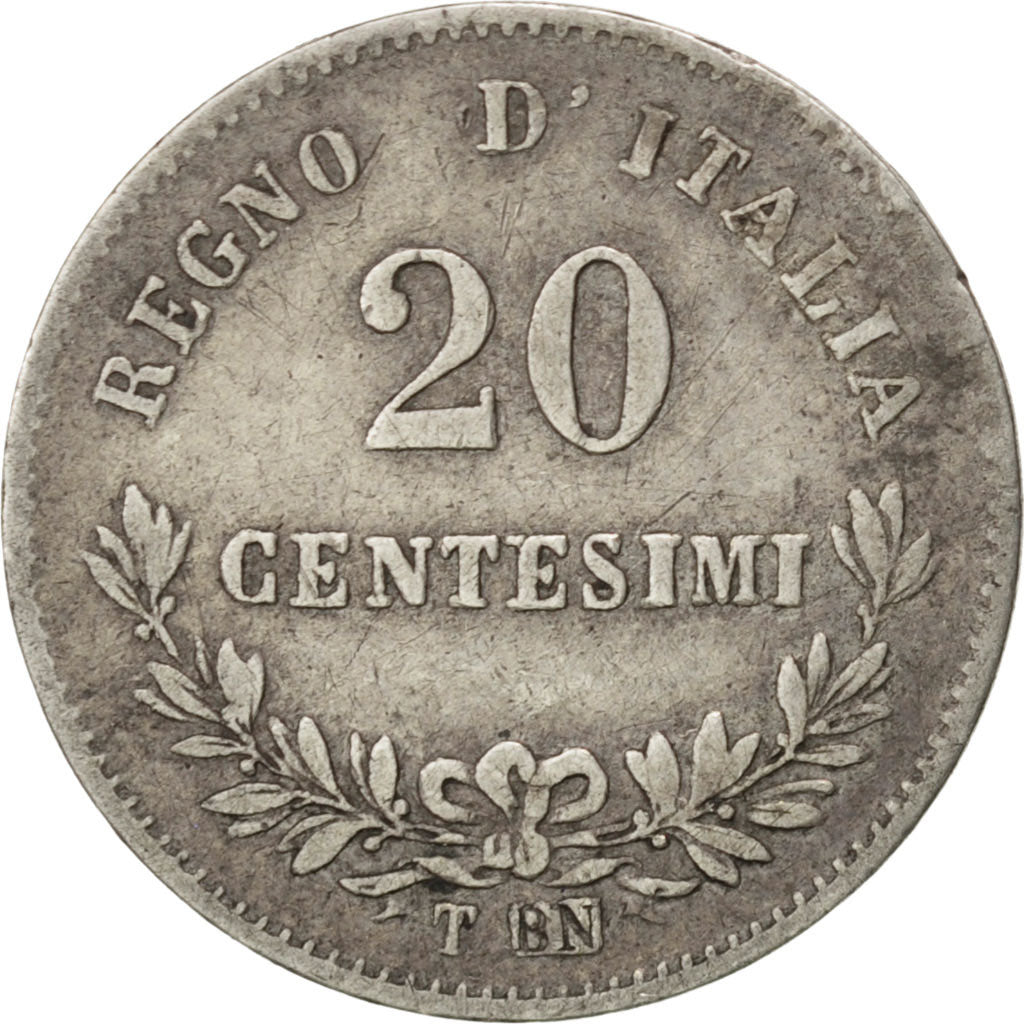 ITALY, 20 Centesimi, 1863, Torino, KM #13.2, EF(40-45), Silver, 0.98