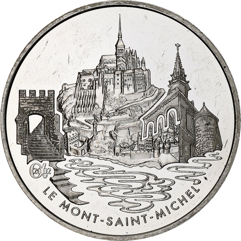 Francia, 1 1/2 Euro, Mont Saint-Michel, 2002, Monnaie de Paris, BE, EBC+, Plata