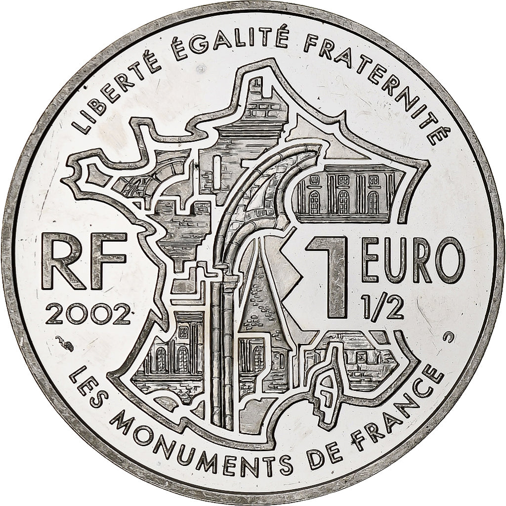Francia, 1 1/2 Euro, Mont Saint-Michel, 2002, Monnaie de Paris, BE, EBC+, Plata