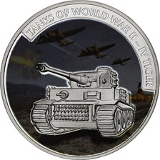 Liberia, 5 Dollars, Tanks of WWII, Tiger IV, 2008, Proof, Colorized, Silver