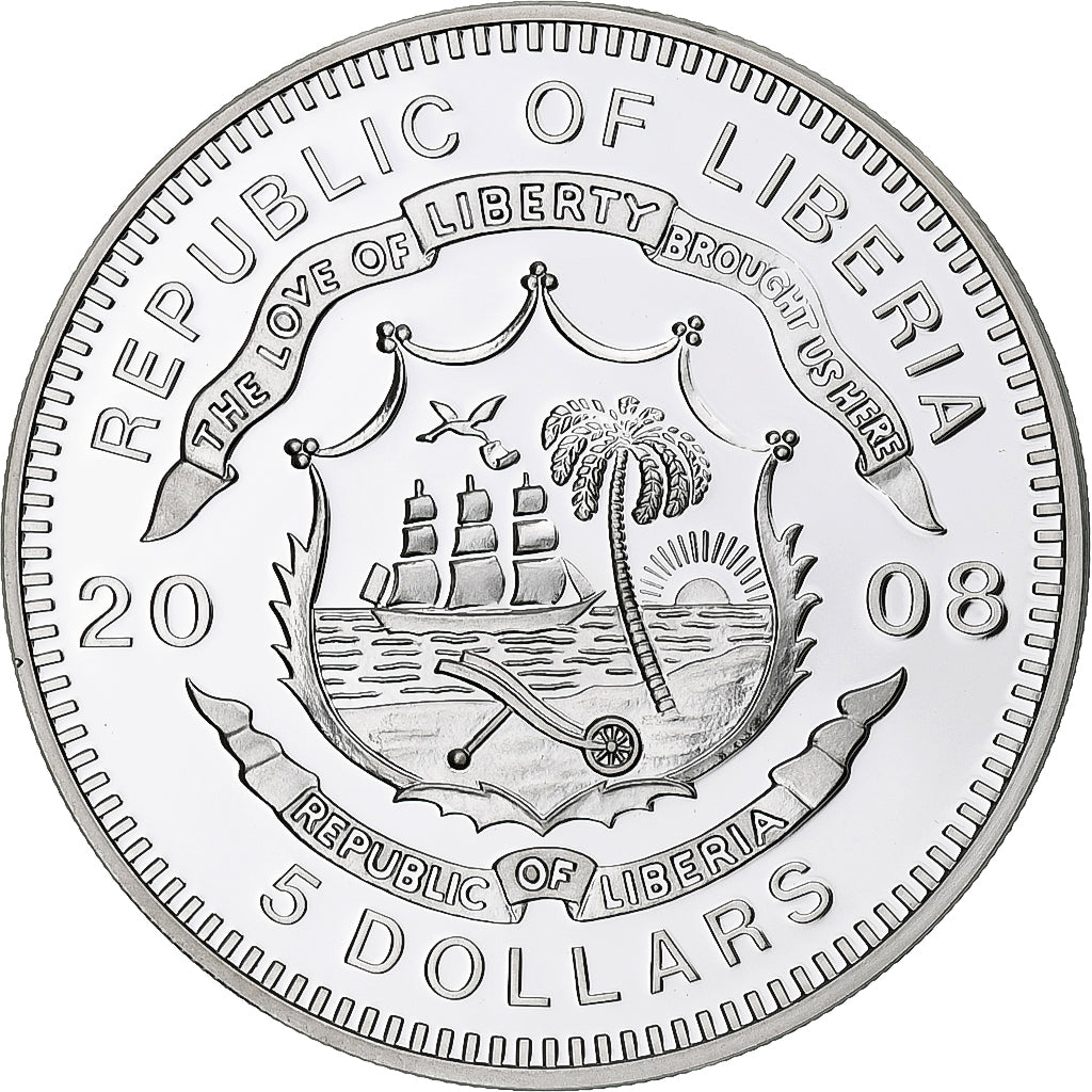 Liberia, 5 Dollars, Tanks of WWII, Tiger IV, 2008, Proof, Colorized, Silver