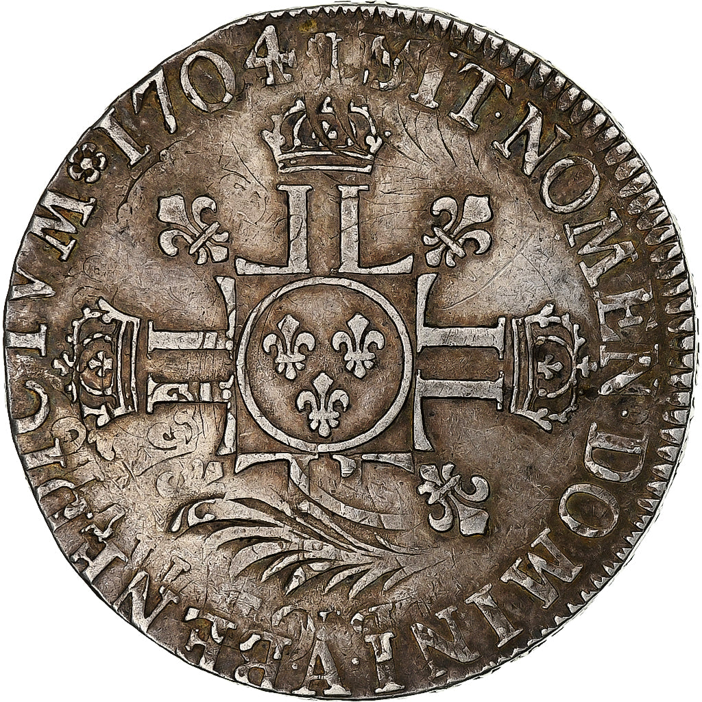 France, Louis XIV, 1/2 écu aux 8L, 2e type, 1704, Paris, réformé, Silver
