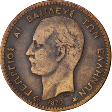 GREECE, 10 Lepta, 1879, Paris, KM #55, VF(20-25), Copper, 30.3, 9.56