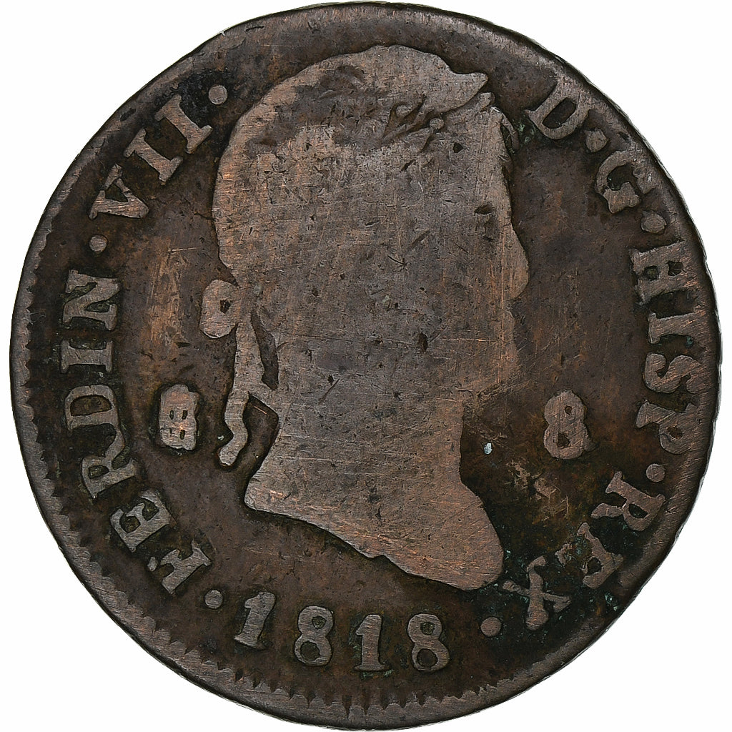 Spain, Ferdinand VII, 8 Maravedis, 1818, Segovia, Copper, VF(20-25)