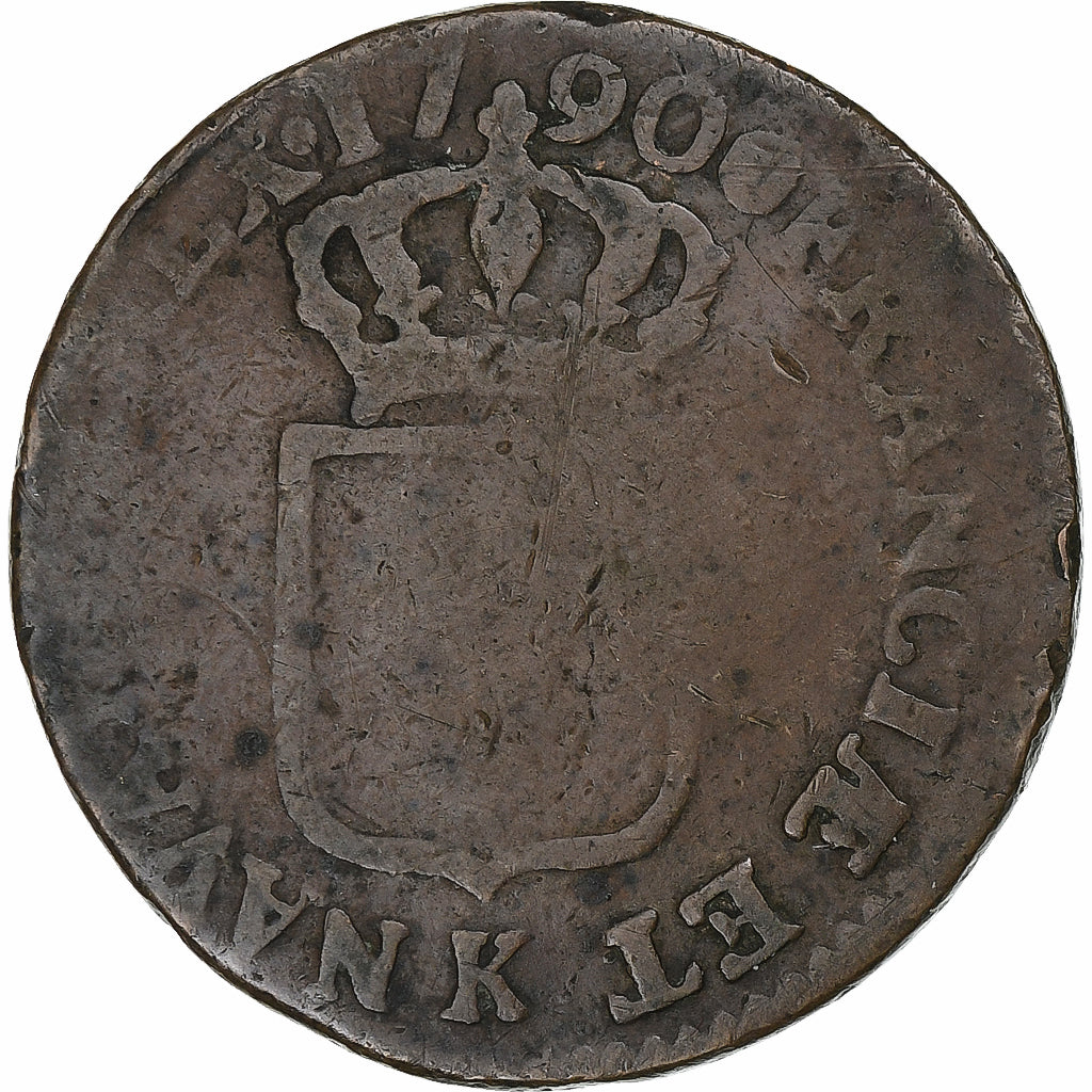 France, Louis XVI, Sol, 1790, Bordeaux, Copper, VF(20-25), Gadoury:350, KM:578.8