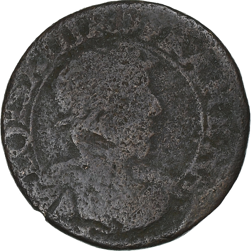França, Louis XIII, Double Tournois, 1637, Cobre, F(12-15), Gadoury:11