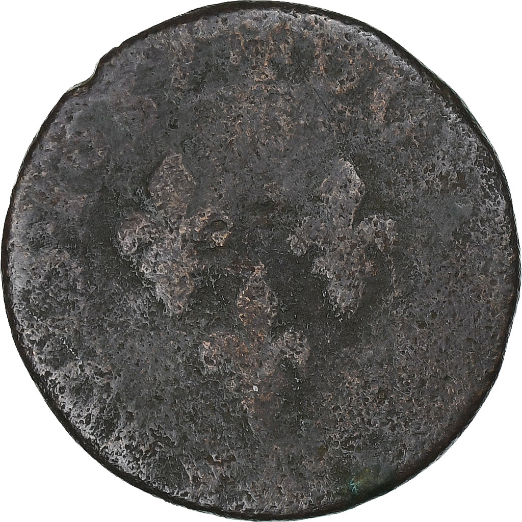 França, Louis XIII, Double Tournois, 1637, Cobre, F(12-15), Gadoury:11