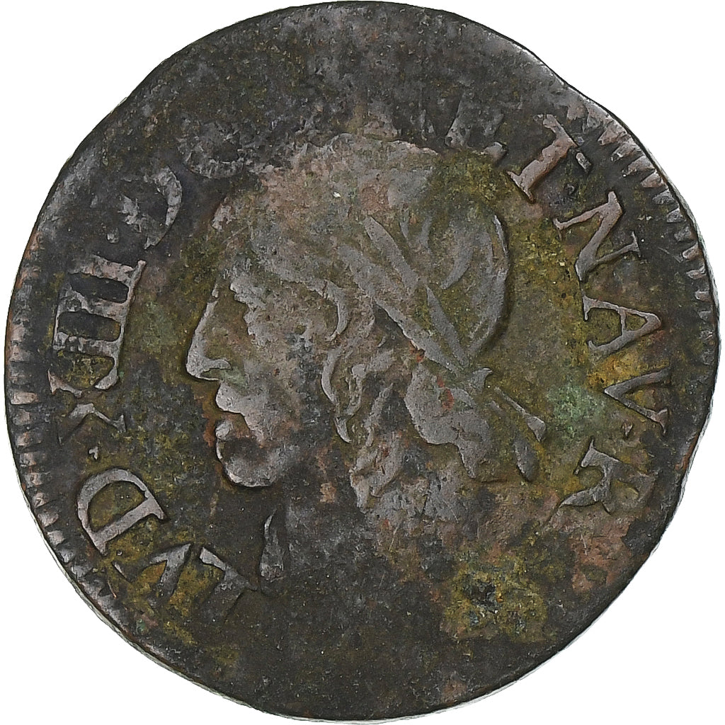 France, Louis XIII, Double Tournois, 164[?], Copper, VF(20-25), Gadoury:12