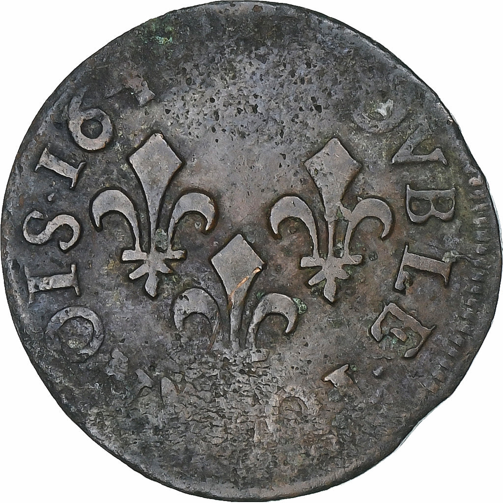 France, Louis XIII, Double Tournois, 164[?], Copper, VF(20-25), Gadoury:12
