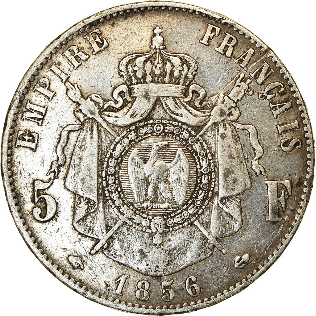 Moneda, Francia, Napoleon III, Napoléon III, 5 Francs, 1856, Paris, BC+, Plata