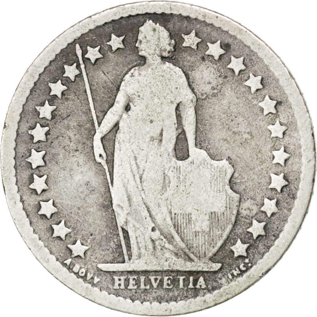 SWITZERLAND, 1/2 Franc, 1877, Bern, KM #23, VF(20-25), Silver, 18.2, 2.31