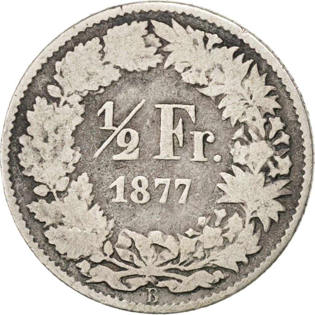 SWITZERLAND, 1/2 Franc, 1877, Bern, KM #23, VF(20-25), Silver, 18.2, 2.31