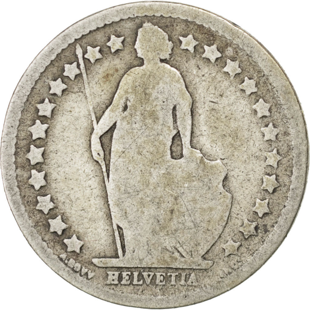 SWITZERLAND, 1/2 Franc, 1879, Bern, KM #23, VG(8-10), Silver, 18.2, 2.25