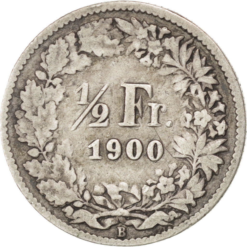 SWITZERLAND, 1/2 Franc, 1900, Bern, KM #23, VF(20-25), Silver, 18.2, 2.35