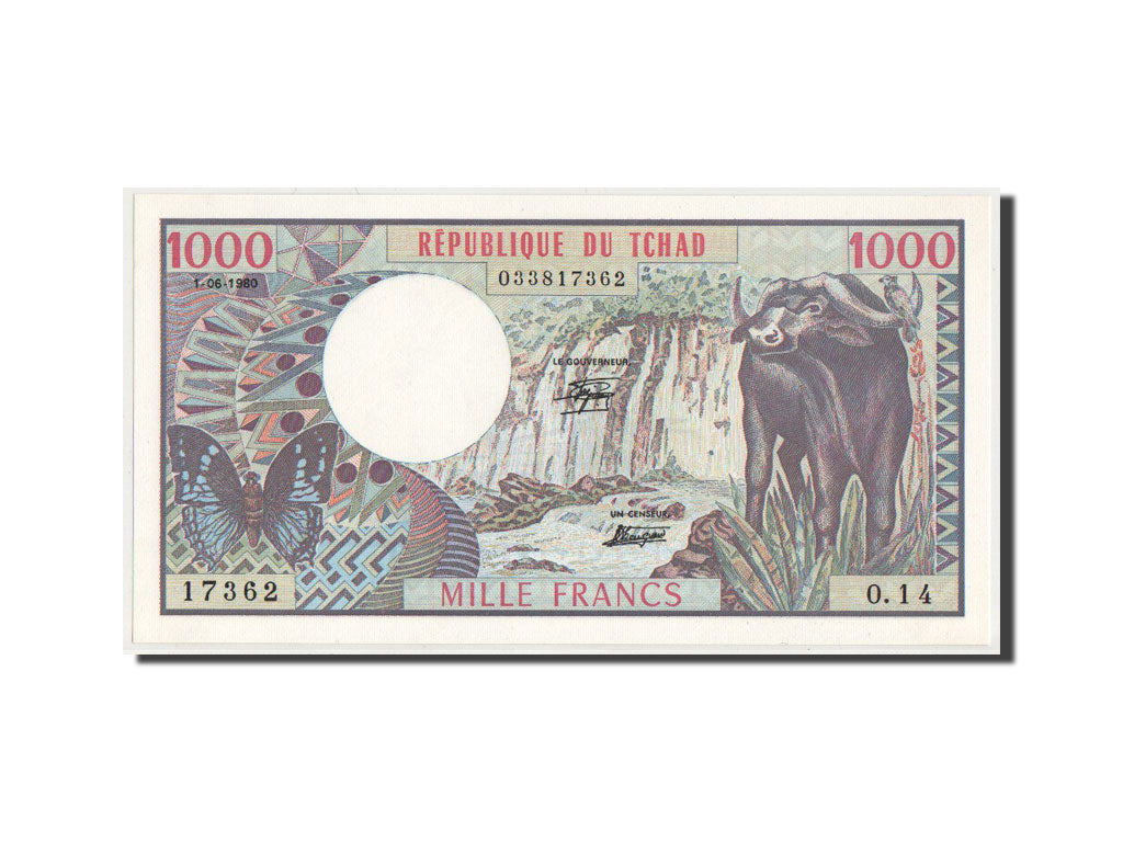 Chad, 1000 Francs, 1980, KM #7, UNC(63), O.14