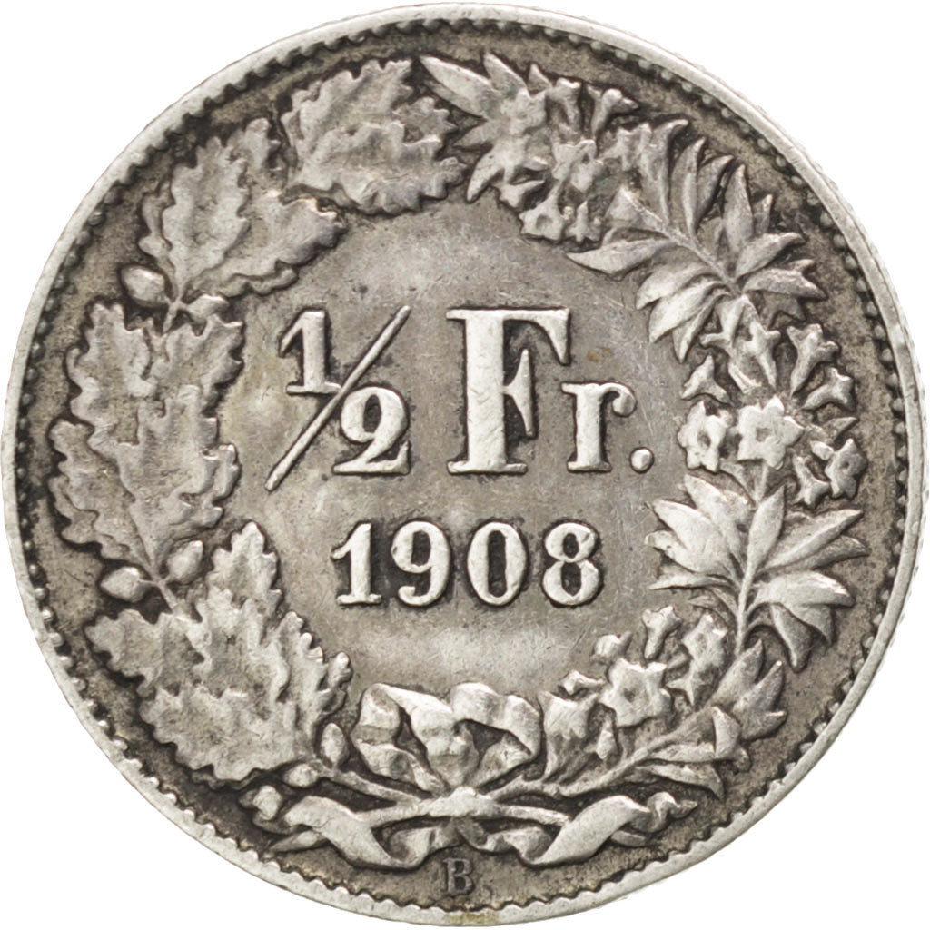Svizzera, 1/2 Franc, 1908, Bern, BB, Argento, KM:23