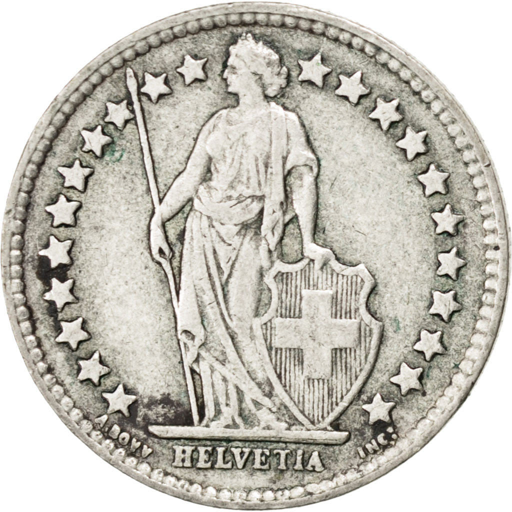 SWITZERLAND, 1/2 Franc, 1943, Bern, KM #23, EF(40-45), Silver, 18.2, 2.46
