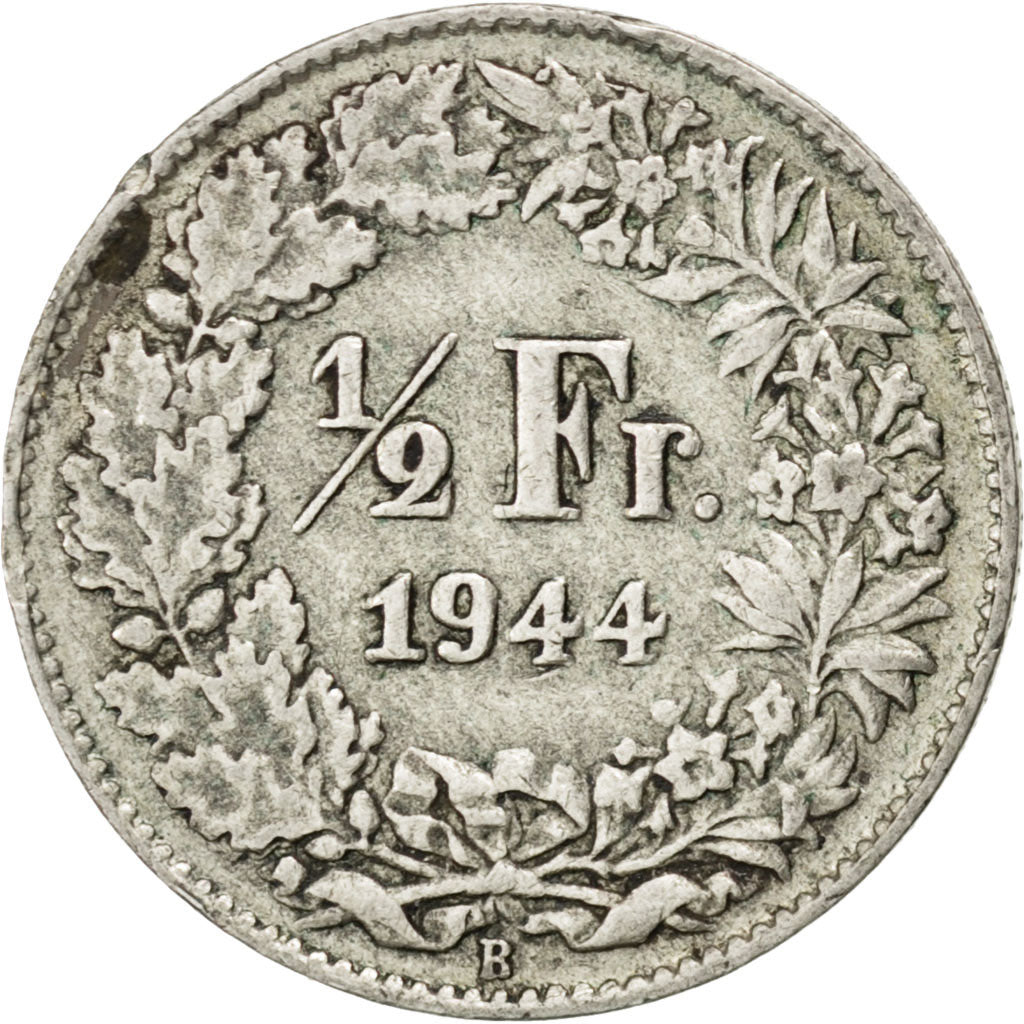 Coin, Switzerland, 1/2 Franc, 1944, Bern, EF(40-45), Silver, KM:23