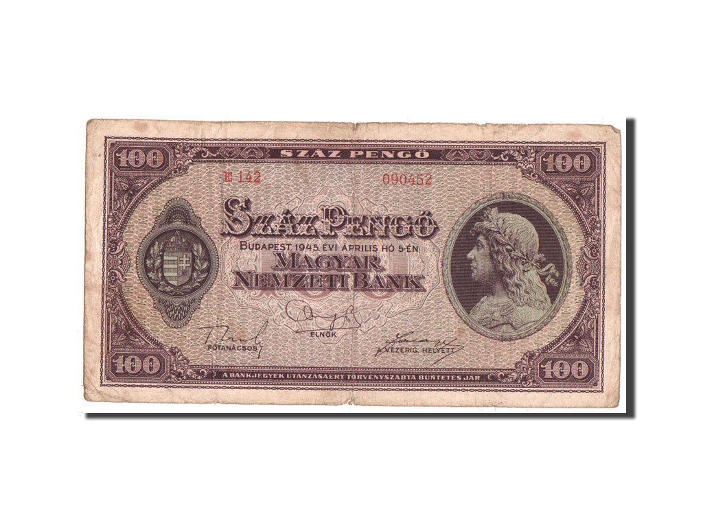 Billete, 100 Pengö, 1945, Hungría, BC