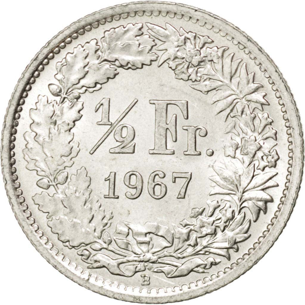 Coin, Switzerland, 1/2 Franc, 1967, Bern, MS(63), Silver, KM:23