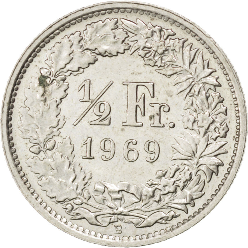 Coin, Switzerland, 1/2 Franc, 1969, Bern, MS(63), Copper-nickel, KM:23a.1