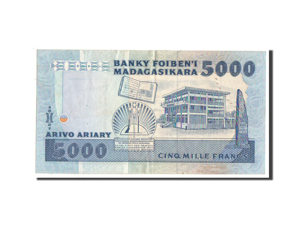 Madagascar, 5000 Francs = 1000 Ariary, KM #73b, AU(50-53), CB5166546