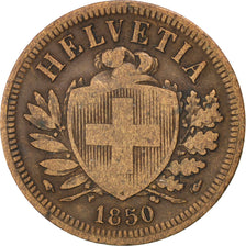 SWITZERLAND, 2 Rappen, 1850, Paris, KM #4.1, VF(20-25), Bronze, 20, 2.37