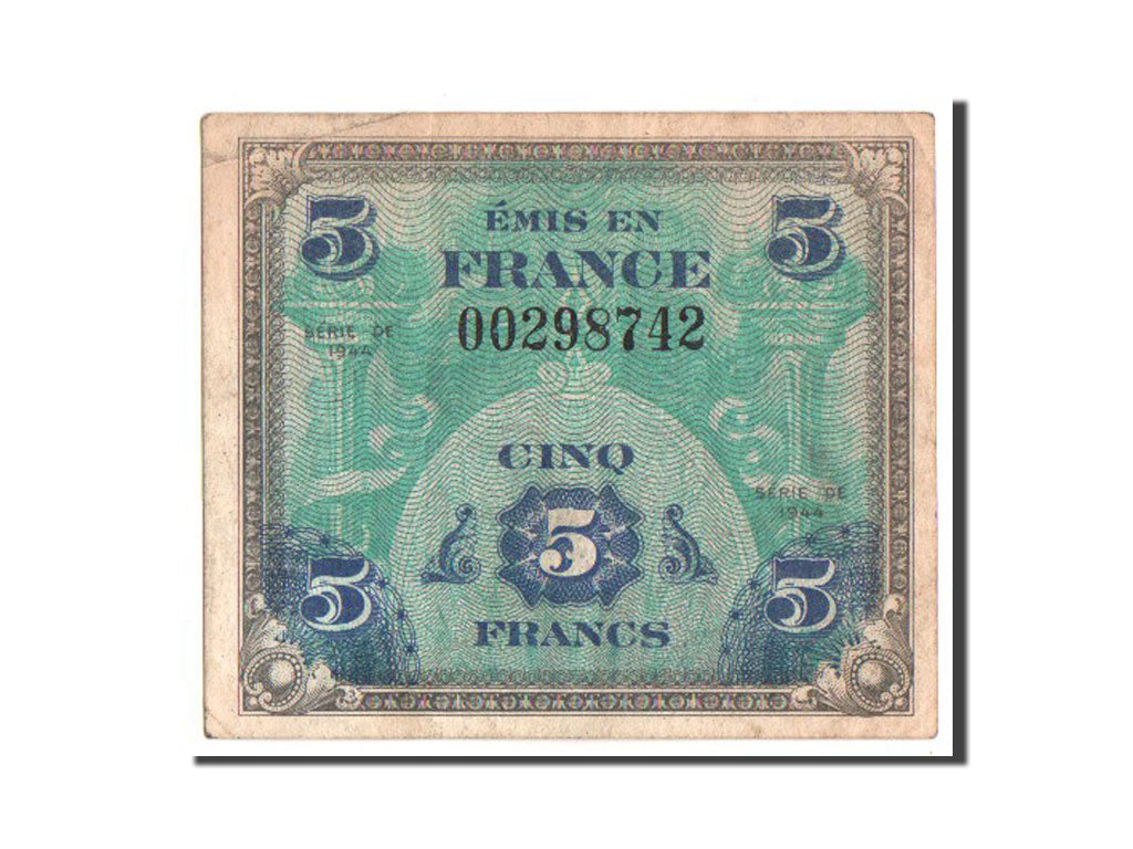France, 5 Francs type Drapeau juin 1944, Fayette VF17.1, Pick 115a