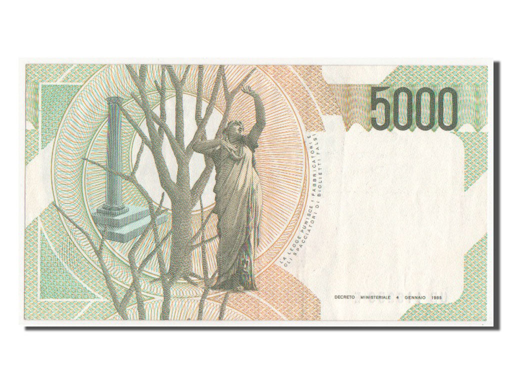Italy, 5000 Lire, 1985, KM #111b, AU(50-53), UB116253E