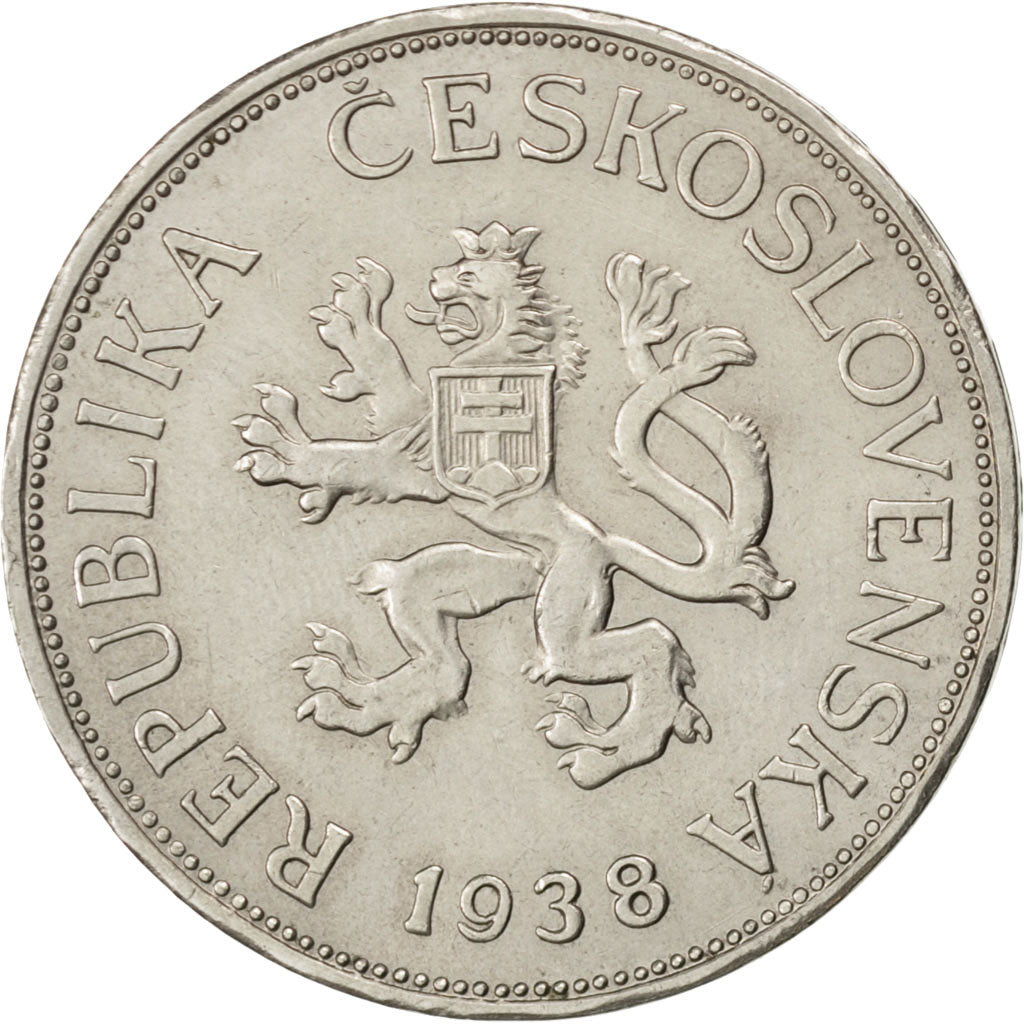 CZECHOSLOVAKIA, 5 Korun, 1938, KM #11a, AU(55-58), Nickel, 27, 8.04