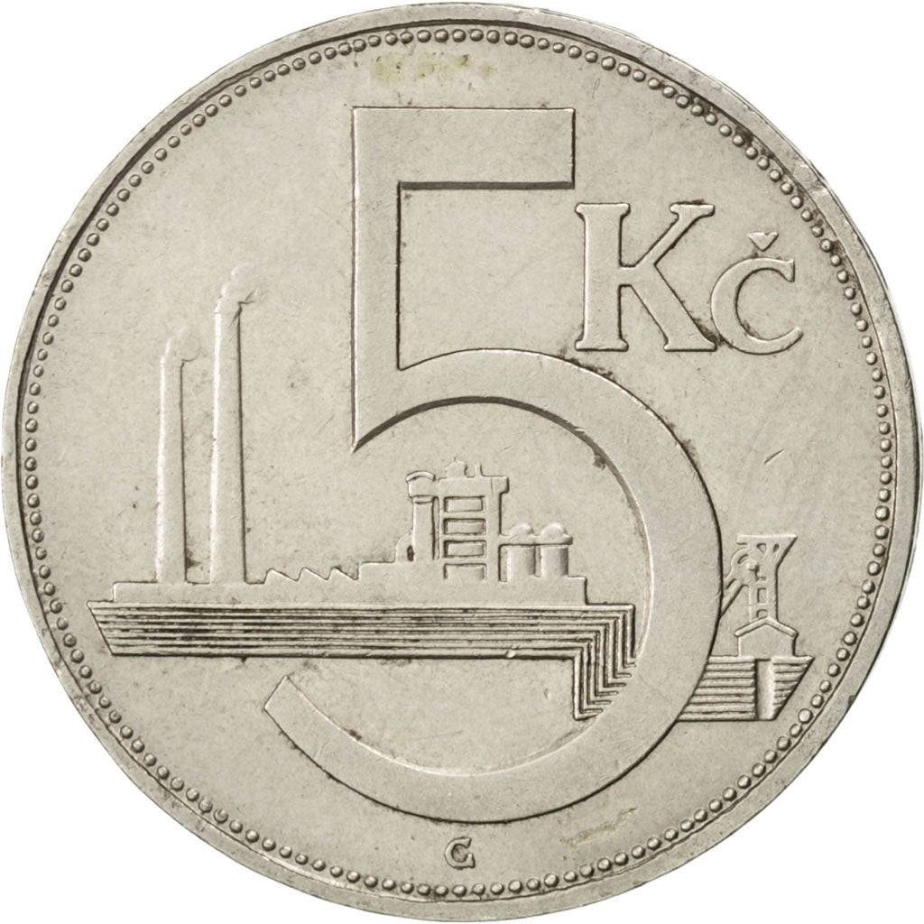 CZECHOSLOVAKIA, 5 Korun, 1938, KM #11a, AU(55-58), Nickel, 27, 8.04
