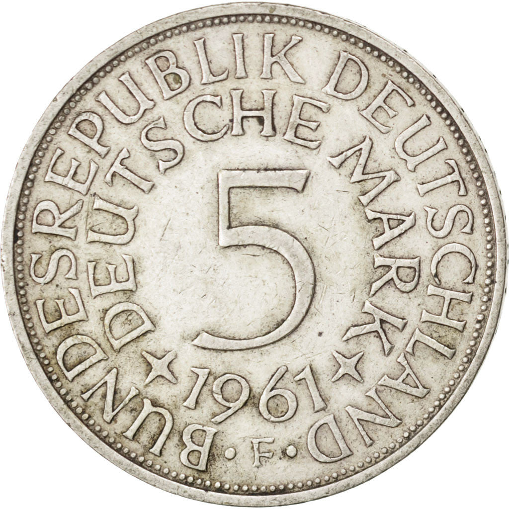 GERMANY - FEDERAL REPUBLIC, 5 Mark, 1961, Stuttgart, KM #112.1, AU(55-58),...