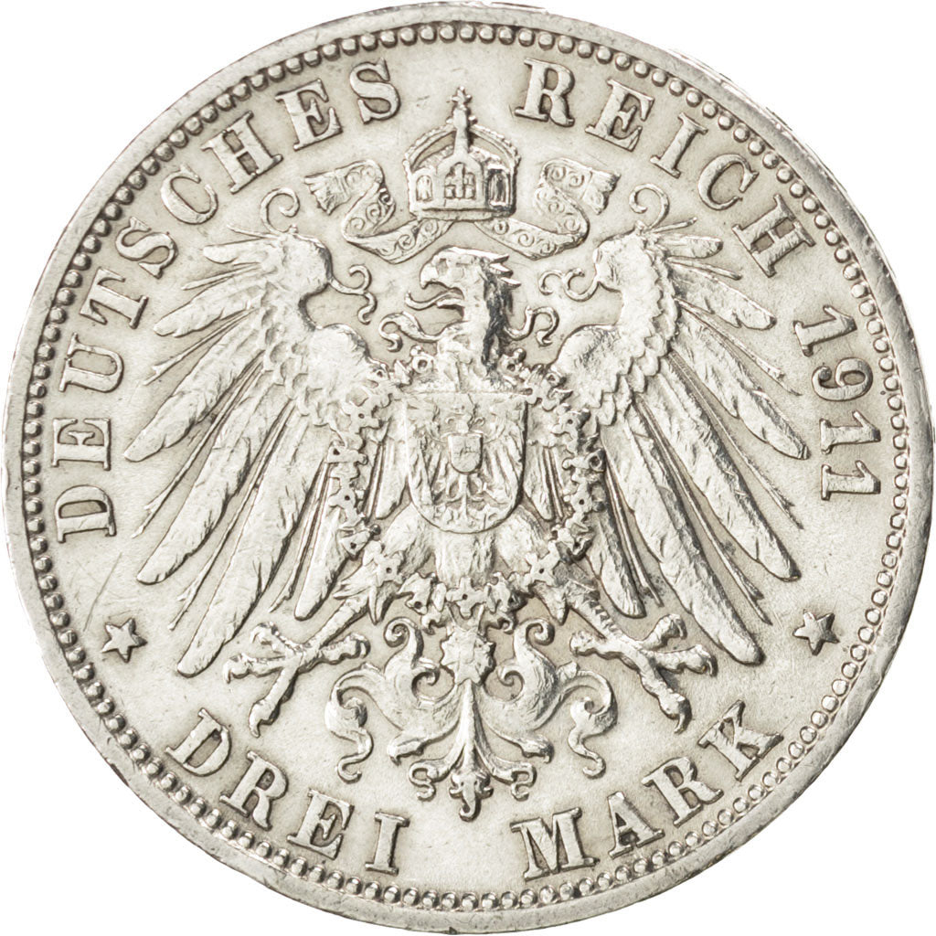 Coin, German States, WURTTEMBERG, Wilhelm II, 3 Mark, 1911, Freudenstadt