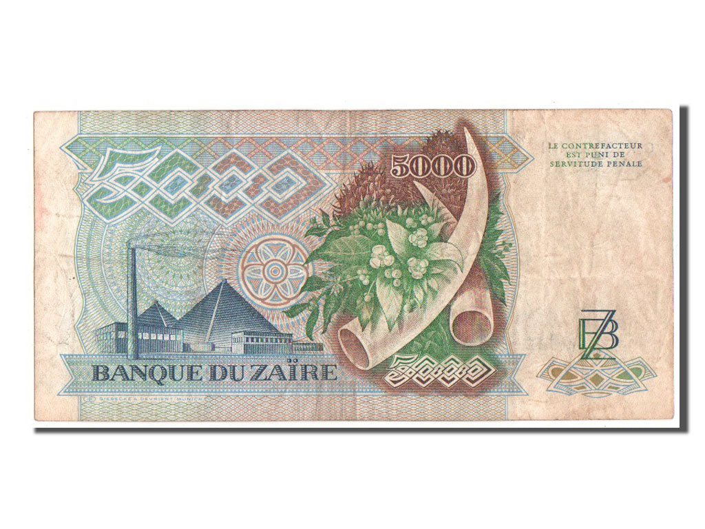Biljet, Zaïre, 5000 Zaïres, 1988, TTB