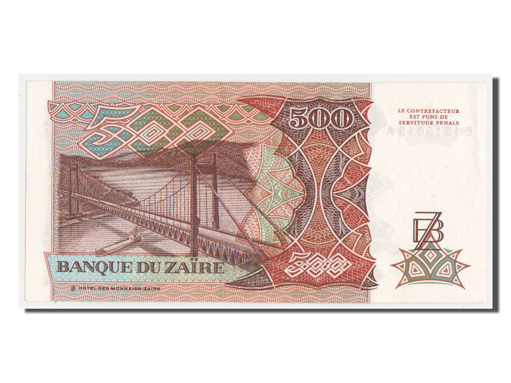 Banknote, Zaire, 500 Zaïres, 1989, UNC(64)
