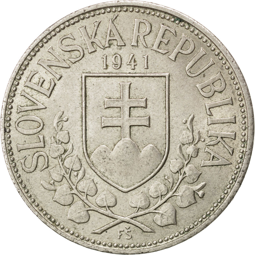 SLOVAKIA, 20 Korun, 1941, KM #7.1, AU(50-53), Silver, 31, 14.80
