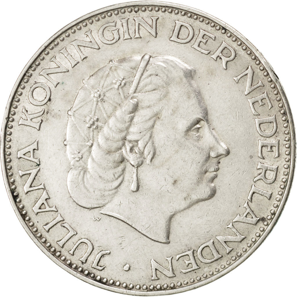 NETHERLANDS, 2-1/2 Gulden, 1961, KM #185, AU(55-58), Silver, 33, 14.98