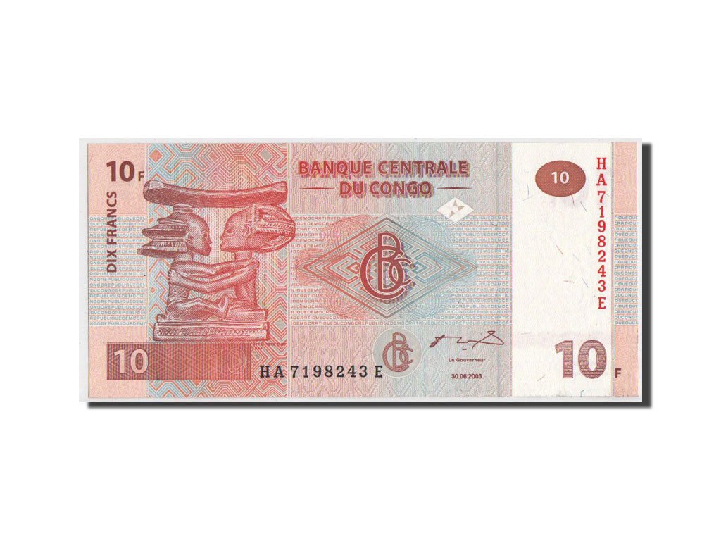 Biljet, Democratische Republiek Congo, 10 Francs, 2003, SPL+