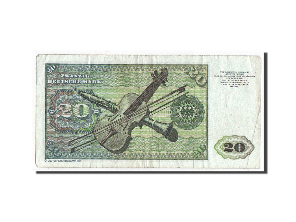 Banknote, GERMANY - FEDERAL REPUBLIC, 20 Deutsche Mark, 1980, VF(30-35)