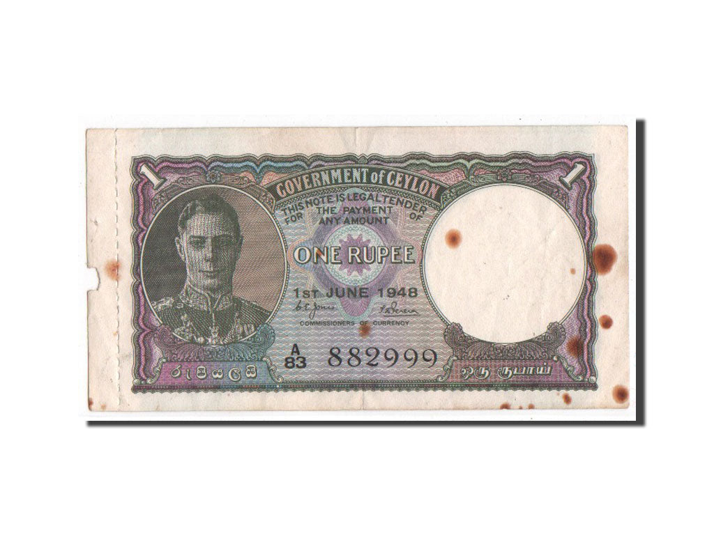 Ceylon, 1 Rupee, 1948, KM #34, VG(8-10), A83882999