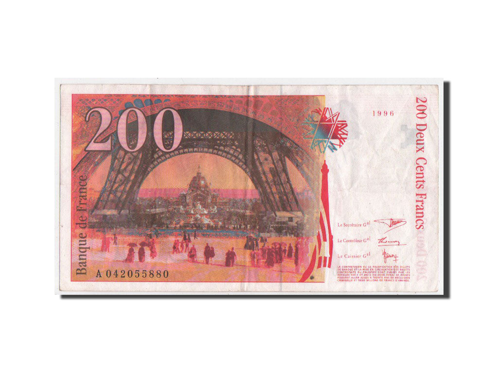 France, 200 Francs, 200 F 1995-1999 ''Eiffel'', 1996, KM #159b, VF(20-25),...