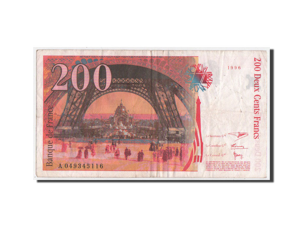 Francia, 200 Francs, 200 F 1995-1999 ''Eiffel'', 1996, KM:159b, MB+, Fayette:...