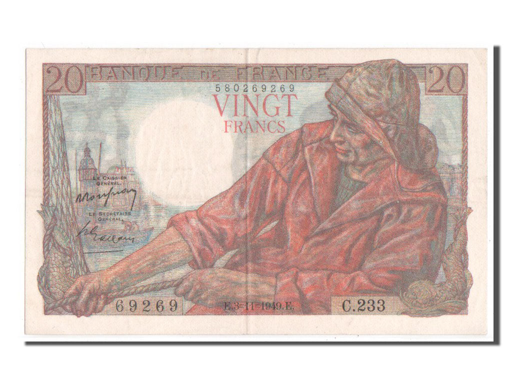 France, 20 Francs, 20 F 1942-1950 ''Pêcheur'', 1949, KM #100c, EF(40-45), 6...