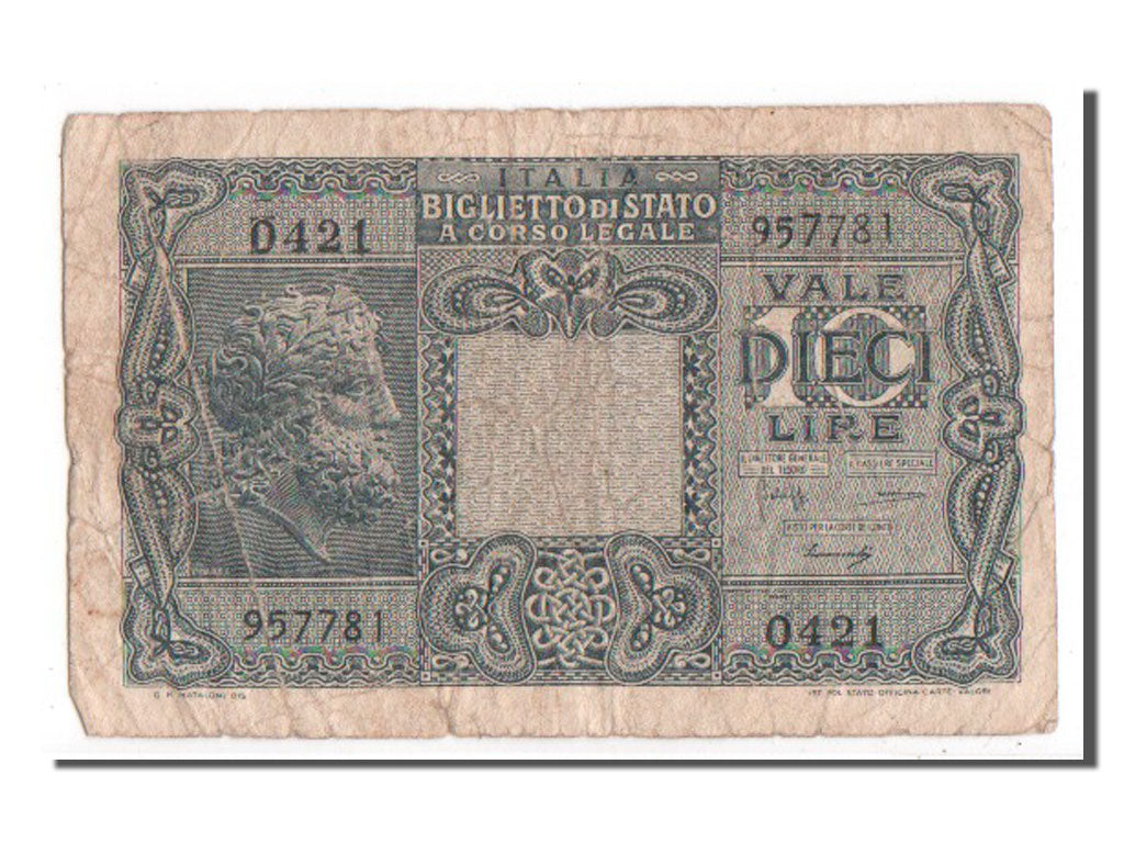 Italy, 10 Lire, 1944, KM #32b, VG(8-10), O421957781