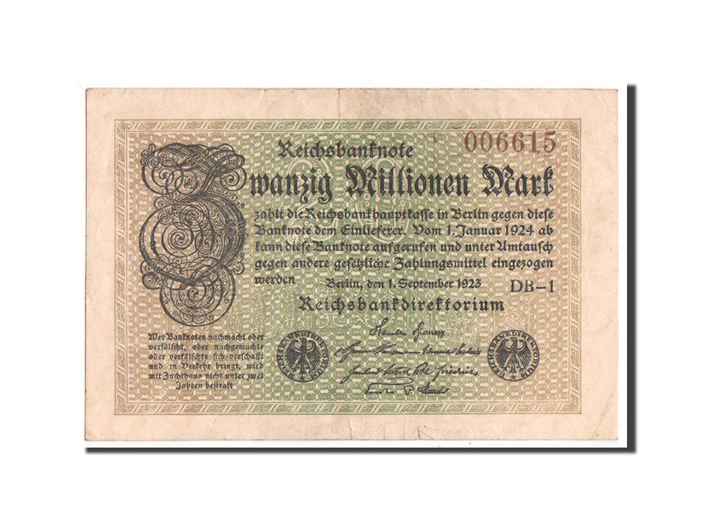 Billete, 20 Millionen Mark, 1923, Alemania, MBC+