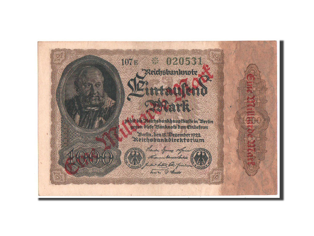 Banknote, Germany, 1 Milliarde Mark on 1000 Mark, 1922, AU(55-58)